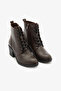 Brown Genuine Leather Lace-Up Side Zipper Heeled Women's Boots - 2