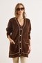 Women's Bitter Brown Leaf Rope Detailed Thick Pocketed Long Beard Cardigan Hrk-19000408 - 5