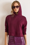 Women's Burgundy Hooded Side Slit Modal Buttoned Blouse Blz-19003128 - 4