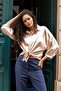 Women's Collared Off-Shoulder Loose Shirt-Beige - 6