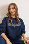 Women's Navy Blue Embroidered Embroidered Sweatshirt Swt-19000754 - 5