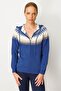 Women's Hooded Robe Argyle Cardigan Blue