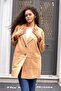 Women's Lightweight Lycra Suede Fabric Collar Long Sleeve Pocketed Sport Stitched Oversize Jacket Coat-Light Camel - 6