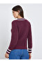 Burgundy V-Neck Knitted Striped Sweater - 4