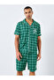 Pocket Embroidered Detail Checked Shirt and Shorts Pyjama Set - 2