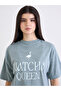 Green Oversized Melange Graphic T-Shirt - 4