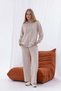 Beige Stone Detailed Zippered Sweatshirt and Wide Leg Pants Set