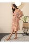 Brown Floral Print Wrap Knee Length Dress - 4