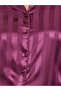 Plus Satin Jacquard Striped Shirt and Pyjama Set - 3