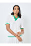 Women White Polo Top with Green Trim - 2