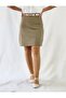 High Waist Khaki Woven Overknee Bell Skirt - 3