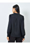 Solid Front Button Balloon Sleeve Blouse - 5