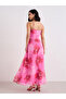 Pink Floral Print Strappy Maxi Dress - 4