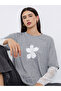 Graphic Print Lace Sleeve Oversized T-Shirt
