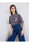Charcoal Washed Oversized T-Shirt with Badge Detail - 5