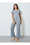 Crochet Lace Sleeve Rib Placket T-Shirt and Pyjama Set