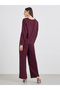 Burgundy V Neck Top and Pants Co-Ords with Scarf - 7