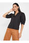Puff Sleeve Poplin Shirt with Buttons - 3