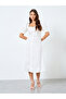 Puff Sleeves Gathered Detail A-Line Midi Dress - 2