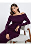Purple Textured Knit Bodycon Midi Dress