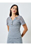 Crochet Lace Sleeve Rib Placket T-Shirt and Pyjama Set - 2