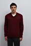Burgundy Textured V-Neck Men's Sweater - 3