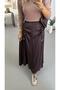 Drawstring Detail Elastic Waist Wrinkle Effect Plum Satin Skirt - 2