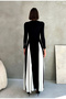 Women's Black White Color Block Long Sleeve Sandy Dress - Flexible and Comfortable Maxi Length Segmented Dress - 7