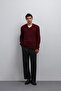 Burgundy Textured V-Neck Men's Sweater - 2