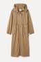 Women's Beige Color Hooded Long Raincoat with Tie Waist - 4