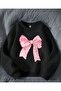 Pink Ribbon Print Detailed Crew Neck Sweatshirt with Fleece Inside