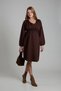 Mes722 Coffee Pregnancy Dress - V-Neck Design, Puffed Waist Detail, Long Sleeve Maternity Dress - 2