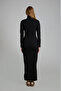 Mes740 Black Maternity Dress with Nursing - Black Long Sleeve Straight Cut, Collarless/High Slit - 6