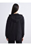 Lcw Modest Black Hooded Oversize Women's Zippered Sweatshirt W5K971Z8 - 4