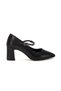 Women's Stiletto Heeled Shoes Black Faux Leather Beret Stone Thick Heels - 3