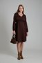 Mes722 Coffee Pregnancy Dress - V-Neck Design, Puffed Waist Detail, Long Sleeve Maternity Dress