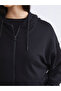 Lcw Modest Black Hooded Oversize Women's Zippered Sweatshirt W5K971Z8 - 3