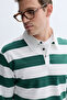Men's Navy Blue Striped Polo Neck Sweatshirt - 4