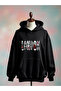 London Printed Cotton 3 Thread Oversize Black Sweatshirt