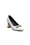 Women's Siletto Heeled Shoes Silver Satin Stone Thick Heeled - 5
