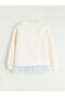Ecru Crew Neck Stitch Printed Girl's Sweatshirt - 3