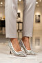Silver Satin Stone Embroidered Thin Heeled Women's Evening Dress Shoes 248245 Z
