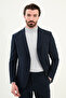 Striped Slim Fit Bag Pocket Wide Collar Bag Pocket Men's Suit Navy Blue - 45407.25K