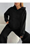 Women's Black Hooded Oversize Sweatshirt-Black Baggy Fit Sweatpants Set - 3