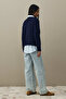 Double Button Crop Cardigan Navy Blue - 6