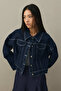 Oversize Short Denim Jacket Dark Blue - 4