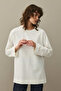 Basic Sweatshirt with Slit Detail Ecru - 3