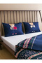 Navy Blue Bear Teddy Printed Double Duvet Cover Set - 3