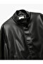 Lined Long Sleeve Stand Collar Zipper Faux Leather Jacket - 6