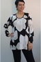 Black and White Ecru Floral Print Front Gathered Long Sleeve Combed Viscose T-Shirt - 4